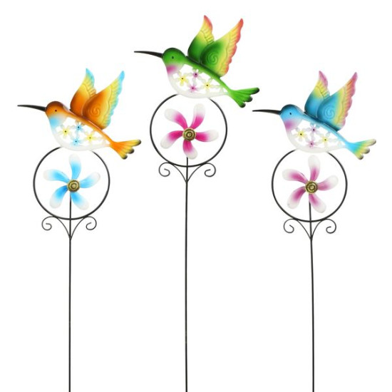Pique jardin colibri jaune vert bleu h62 de Edelman - deco maison et noël dans Statue pour le jardin