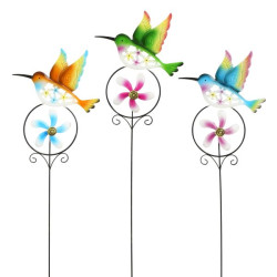 Pique jardin colibri jaune vert bleu h62 de Edelman - deco maison et noël dans Statue pour le jardin