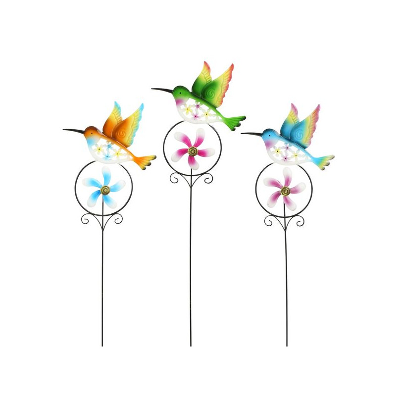 Pique jardin colibri jaune vert bleu h62 de Edelman - deco maison et noël dans Statue pour le jardin