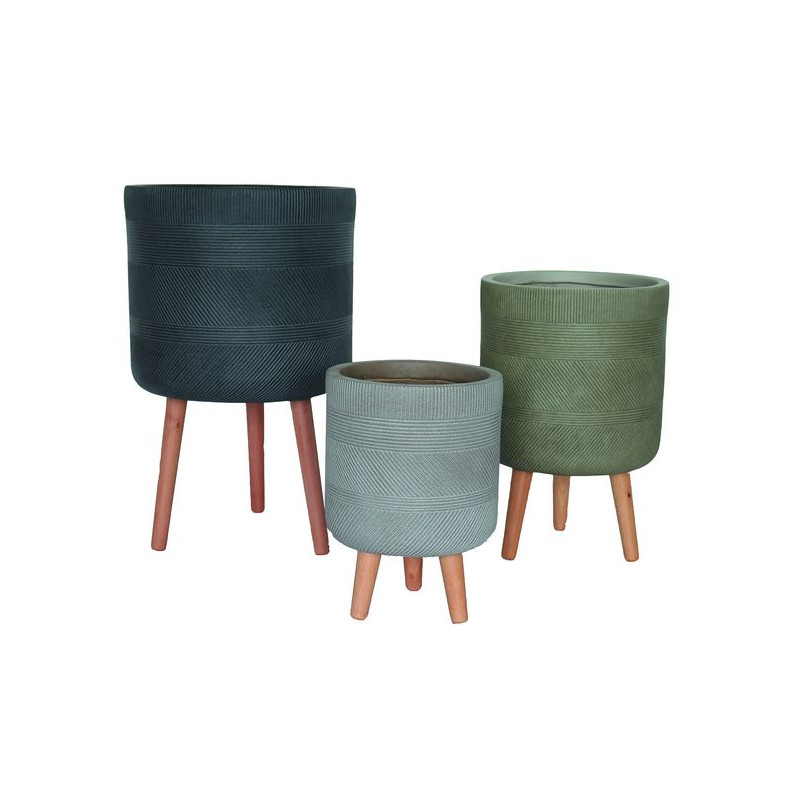 /Pot rond pieds bois massai noir fibre 37 de Jardinerie Bordeaux Libourne Gironde dans Pots et accessoires