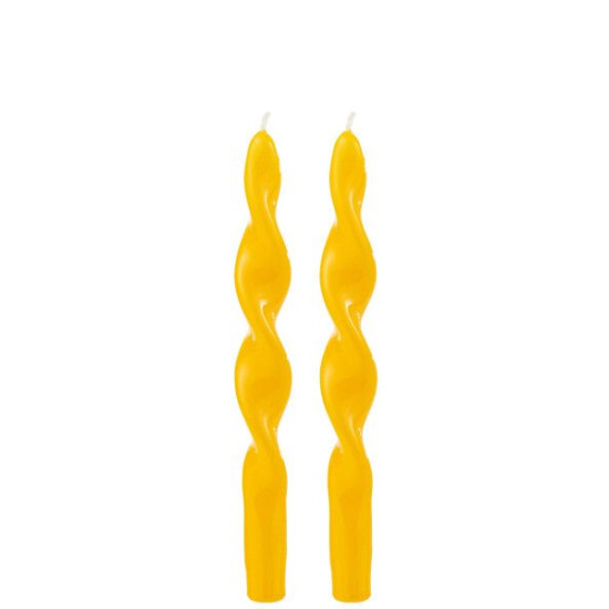 2 bougies torsade jaune 7.5x3x26cm de J-Line by Jolipa - Déco intérieur dans 🕯️ Bougies et encens