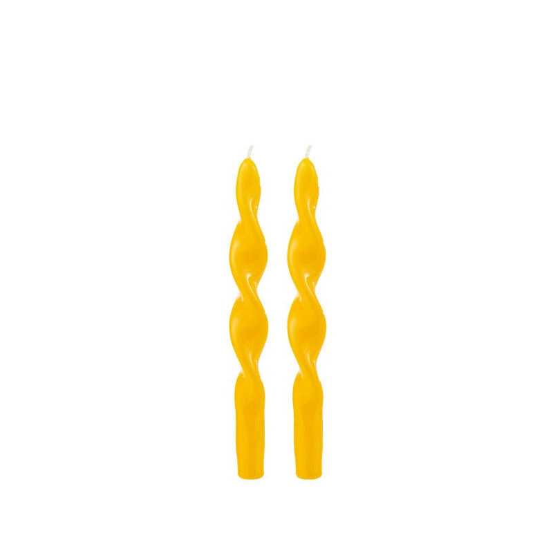 2 bougies torsade jaune 7.5x3x26cm de J-Line by Jolipa - Déco intérieur dans 🕯️ Bougies et encens