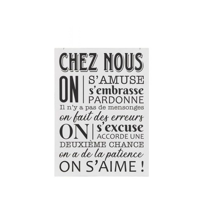 Pancarte chez nous blanc/noir de J-Line by Jolipa - Déco intérieur dans 🕰️ Autres accessoires de déco