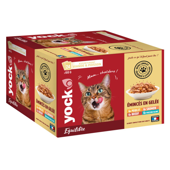 Pâtée Yock Equilibre Émincés Adulte 24X100G de Croquettes YOCK pas cher dans Patees pour chats