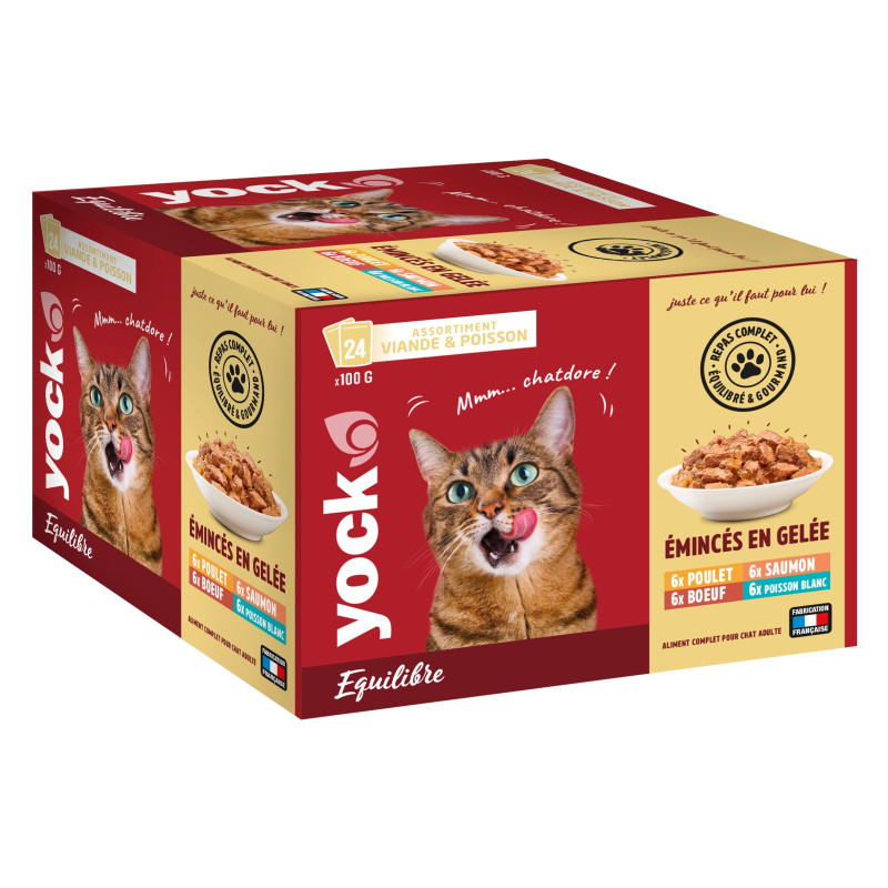 Pâtée Yock Equilibre Émincés Adulte 24X100G de Croquettes YOCK pas cher dans Patees pour chats