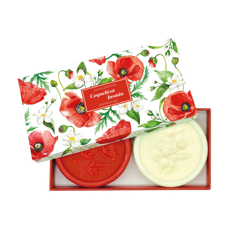Coffret savon 2x100g coquelicot & jasmin de Savons 🧼et huiles essentielles Esprit de Provence 🫏 dans Savon noir, Savon de Mar...
