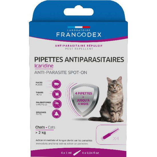 Pipette icaridine chat 1ml de Francodex - anti puce et soin pour chien et chat dans Puces et tiques pour chats