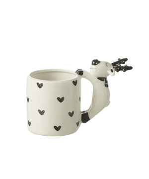 Mug Elan Coeur Dolomite Blanc/Noir 14.7X9X14.3Cm de J-Line by Jolipa - Déco intérieur dans 🍽️Décoration de table de Noël