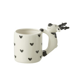 Mug Elan Coeur Dolomite Blanc/Noir 14.7X9X14.3Cm de J-Line by Jolipa - Déco intérieur dans 🍽️Décoration de table de Noël