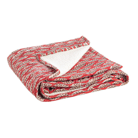 Plaid lorient rouge ac-feuille 130x180 de Jardinerie Bordeaux Libourne Gironde dans Coussins et couverture