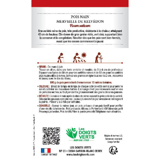 Pois Nain Merveille De Kelvedon 440g -graines de Les Doigts Verts - graines de Gironde à Bordeaux dans Graines de Pois