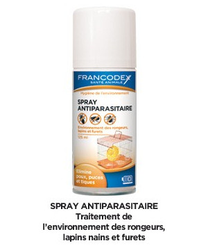 SPRAY ANTIPARASITAIRE 125ML de Francodex - anti puce et soin pour chien et chat dans Hygiene rongeurs