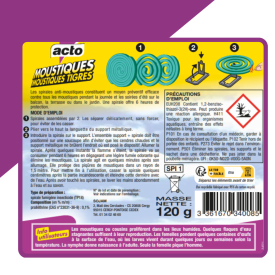 Spirales moustiques et tigres 10 spirales de Acto dans 🦟 Produits Moustiques