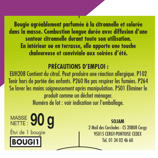 Bougie citronnelle 1 bougie - pot en verre - 25h de Acto dans 🦟 Produits Moustiques