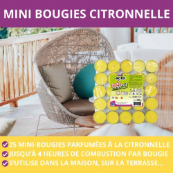 Mini bougies citronnelle 25 bougies 4 h de Acto dans 🦟 Produits Moustiques