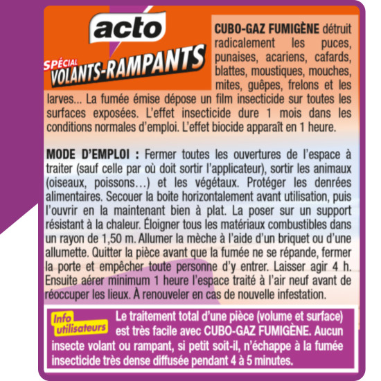 Fumigène cubo-gaz boîte fumigène 45 g de Acto dans 🪳 Produits punaises de lit