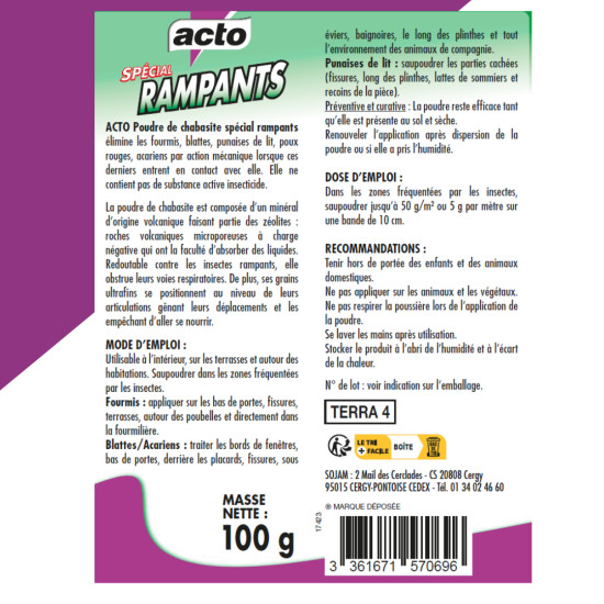 Poudre de chabasite rampants de Acto dans 🕷🪰Produits anti Insectes volants et rampants