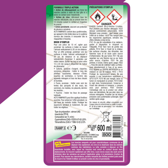 Aérosol rampants - grand modèle aérosol 600 ml de Acto dans 🕷🪰Produits anti Insectes volants et rampants