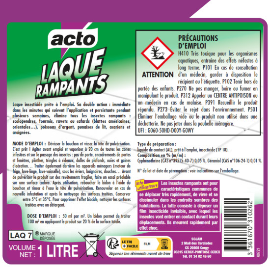 Laque rampants bidon 1 l + pulvérisateur de Acto dans 🕷🪰Produits anti Insectes volants et rampants