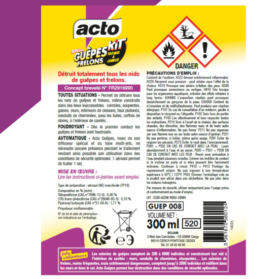 Kit toitures et combles guêpes - frelons 300 ml de Acto dans 🐝 Produits anti Guêpes et frelons