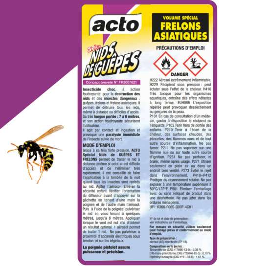 Aérosol nids guêpes - frelons portée 8 m 750 ml de Acto dans 🐝 Produits anti Guêpes et frelons