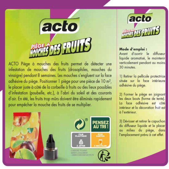 Piège à mouches fruits à glu + flacon 40 ml de Acto dans 🪰 Produits anti Mouches