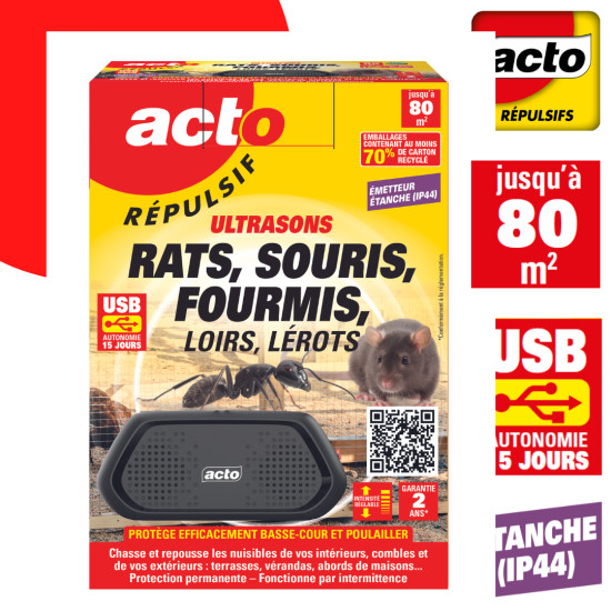 Ultrasons ip44 - rats - souris - fourmis 80 m² de Acto dans 🐁 Raticide / souricide