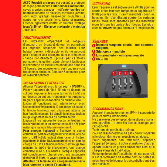 Ultrasons ip44 - rats - souris - fourmis 80 m² de Acto dans 🐁 Raticide / souricide