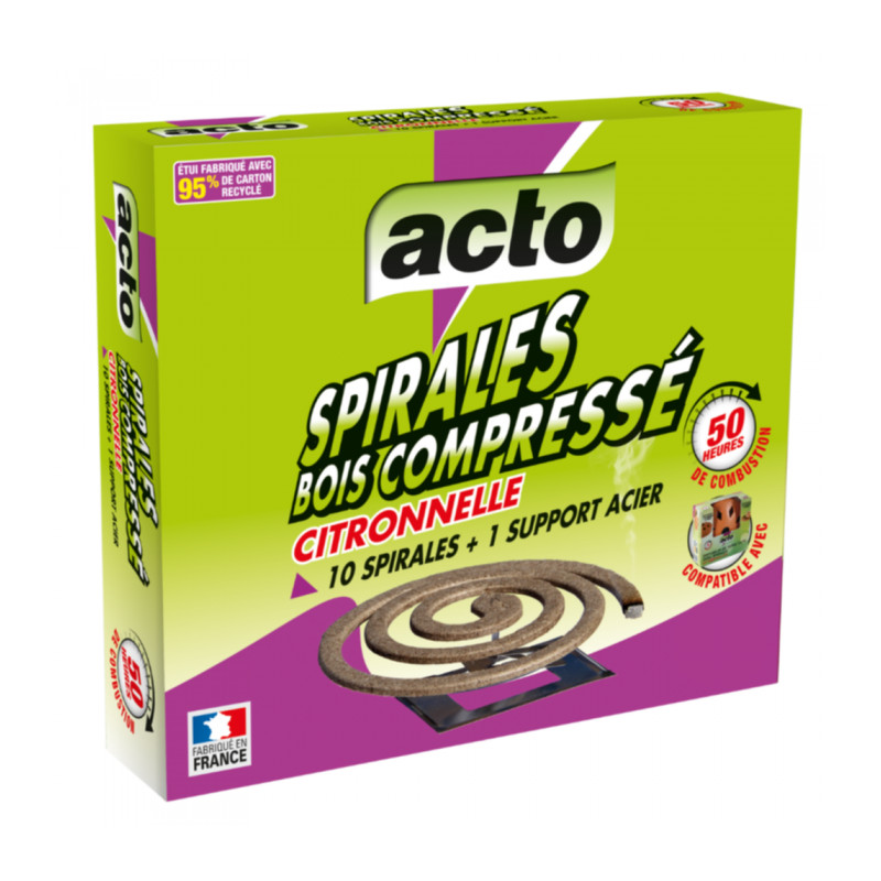 Spirales bois compressé citronnelle x10 +support de Acto dans 🦟 Produits Moustiques