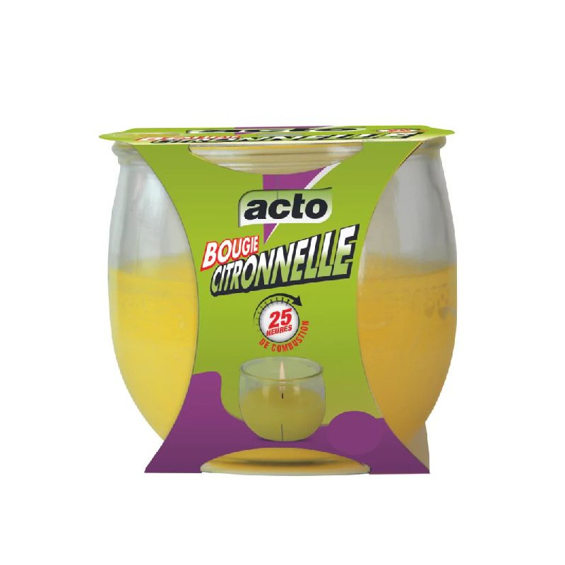 Bougie citronnelle 1 bougie - pot en verre - 25h de Acto dans 🦟 Produits Moustiques