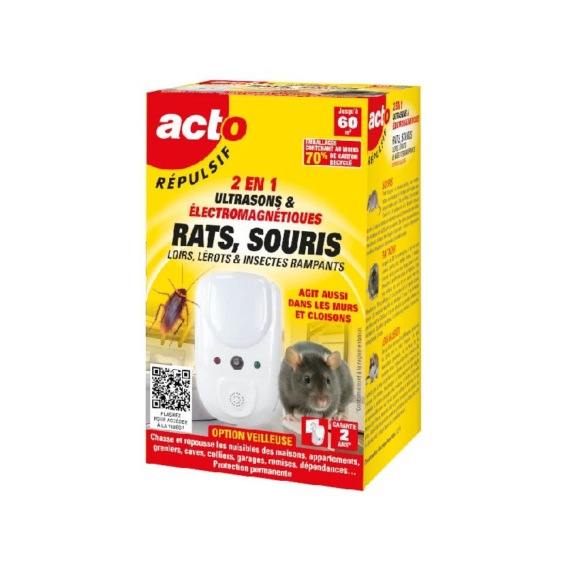 Ultrasons ondes rats - souris - insectes 60 m² de Acto dans 🐁 Raticide / souricide