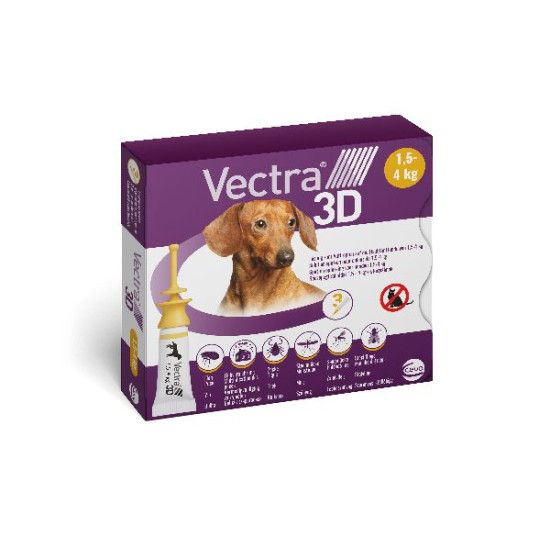 3 pipettes vectra 3d pour chien de 1.5 à 4kg xs de Ceva - Feliway et adaptil dans Puces et tiques pour chiens