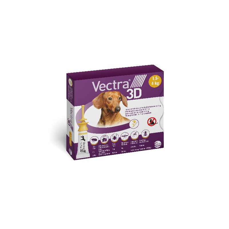 3 pipettes vectra 3d pour chien de 1.5 à 4kg xs de Ceva - Feliway et adaptil dans Puces et tiques pour chiens