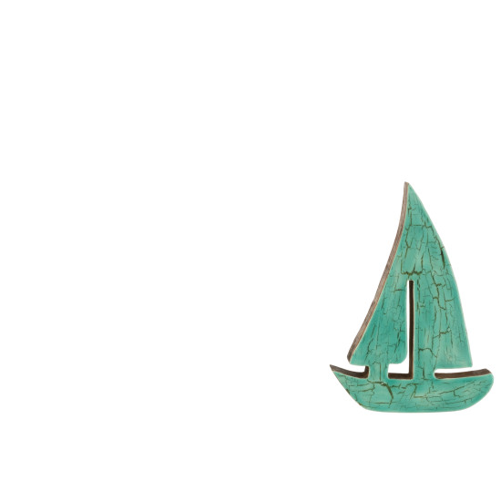 Bateau en bois de manguier bleu xl 20x29x3.5 cm de J-Line by Jolipa - Déco intérieur dans Sculpture et sujet