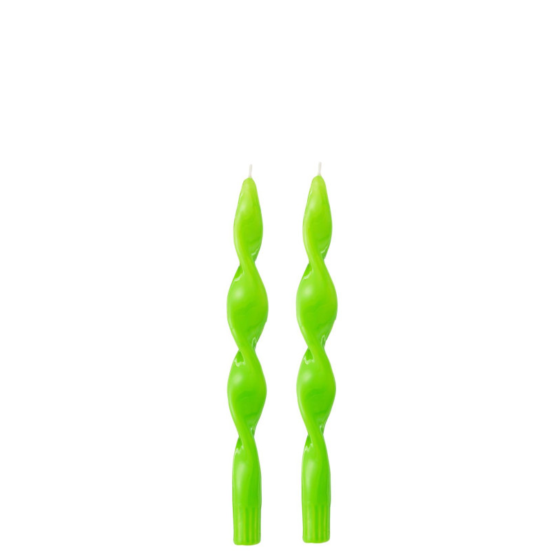 Boite de 2 bougies torsade vert 7.5x3x26cm de J-Line by Jolipa - Déco intérieur dans 🕯️ Bougies et encens