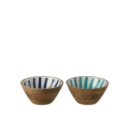 Bol bois de manguier bleu/blanc s 24x24x11.5cm de J-Line by Jolipa - Déco intérieur dans Bol