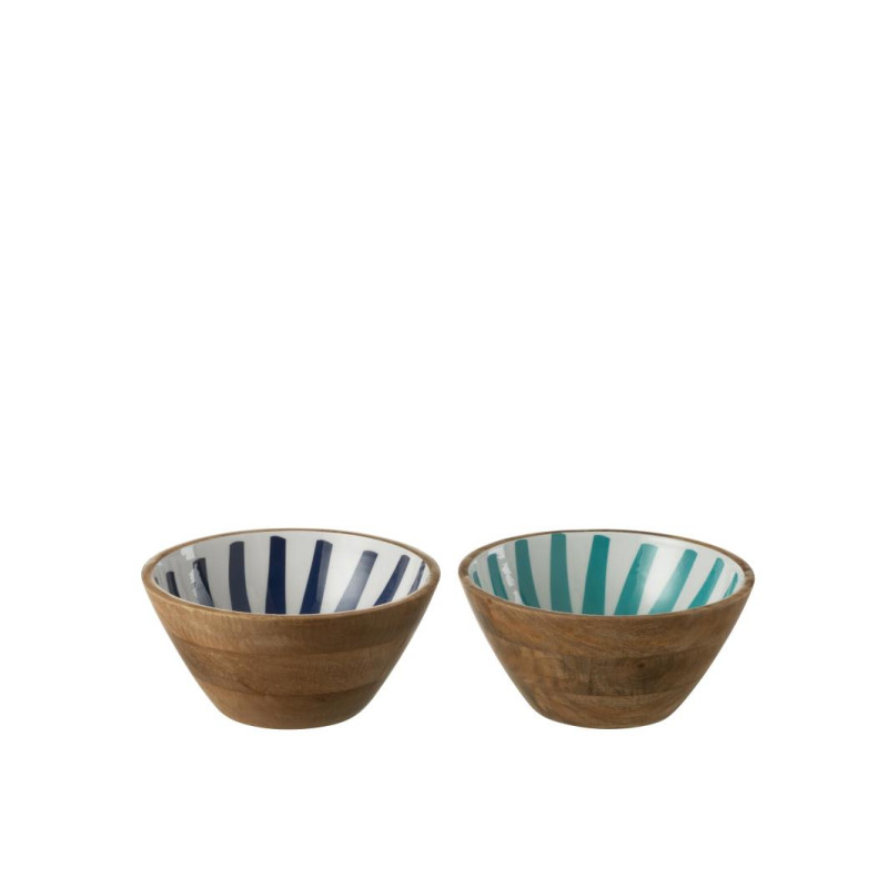 Bol bois de manguier bleu/blanc s 24x24x11.5cm de J-Line by Jolipa - Déco intérieur dans Bol