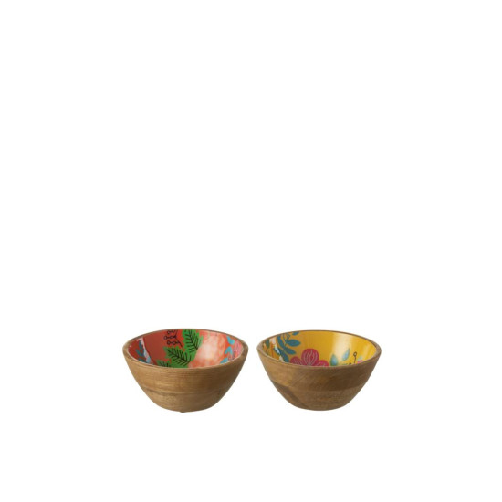 Bol bois de manguier jaune/rose s (17x17x8cm) de J-Line by Jolipa - Déco intérieur dans Bol