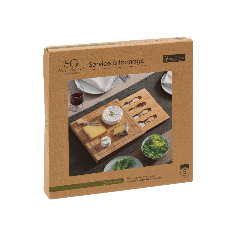 Set fromage bambou 5p 30x30 de J-Line by Jolipa - Déco intérieur dans Portes bouteilles - Couverts - Vaisselles