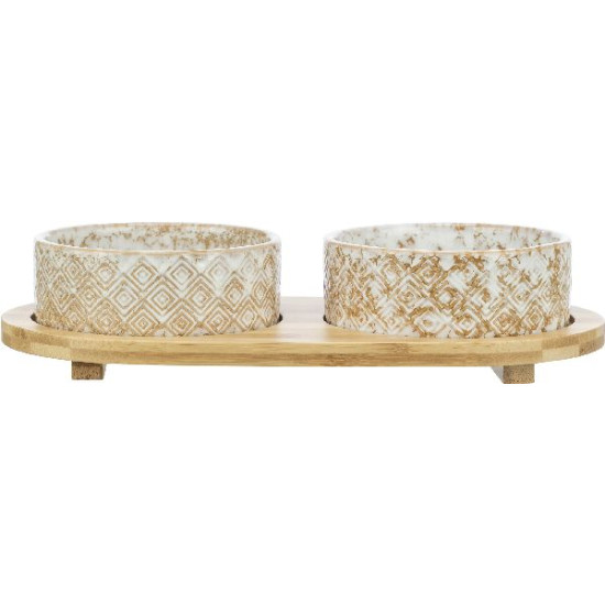 Set gamelles céram/bambou 2x12cm-plat 30x6x15cm de Trixie - Produit pour animaux dans Gamelles et distributeurs pour chiens