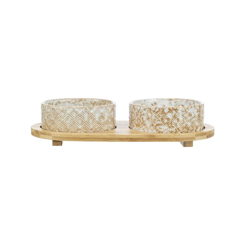 Set gamelles céram/bambou 2x12cm-plat 30x6x15cm de Trixie - Produit pour animaux dans Gamelles et distributeurs pour chiens