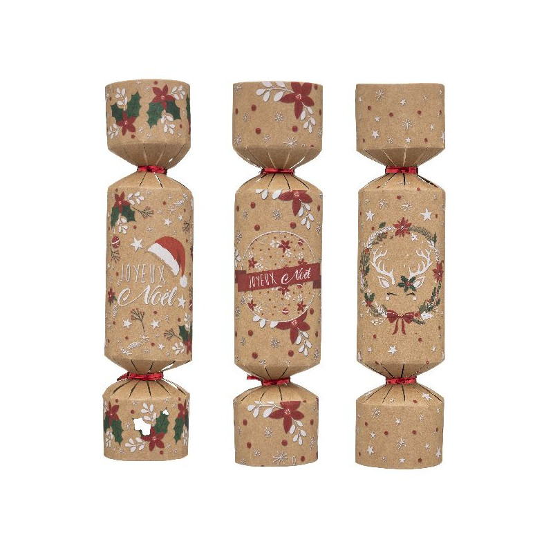 Crackers kraft imp couleur x6 decoration noel de Déco de Noël - Jardinerie Bordeaux et Libourne dans Déco de Noël Divers