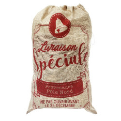 Hotte pere noel jute imprime rouge 50x70cm noel de Déco de Noël - Jardinerie Bordeaux et Libourne dans 🎅Figurine de Noël