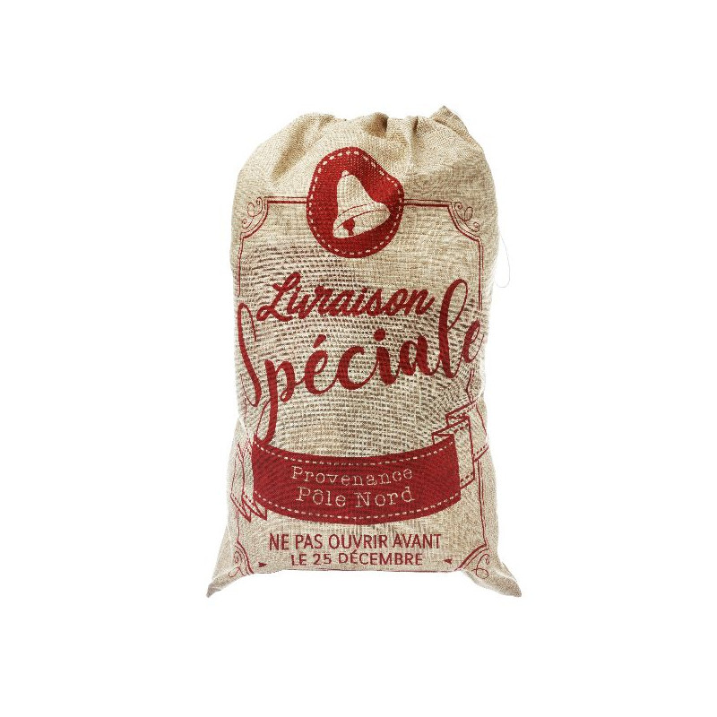 Hotte pere noel jute imprime rouge 50x70cm noel de Déco de Noël - Jardinerie Bordeaux et Libourne dans 🎅Figurine de Noël