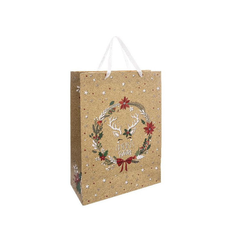 Sac cadeau fdr kraft gm decoration noel de Déco de Noël - Jardinerie Bordeaux et Libourne dans Emballages pour Noël