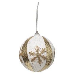 Boule blanche et or motif flocon diam8cm noel de Déco de Noël - Jardinerie Bordeaux et Libourne dans Boule pour sapin de Noël