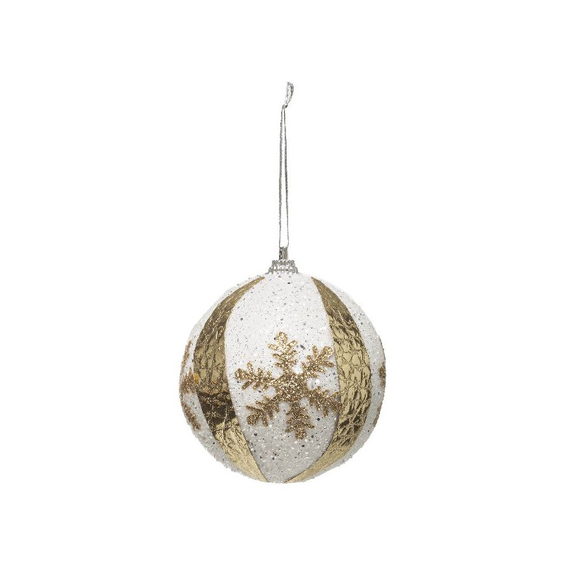 Boule blanche et or motif flocon diam8cm noel de Déco de Noël - Jardinerie Bordeaux et Libourne dans Boule pour sapin de Noël