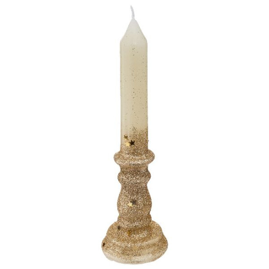 Bougie avec chandelier creme/or h20cm noel de Déco de Noël - Jardinerie Bordeaux et Libourne dans Bougie de Noël et accessoires