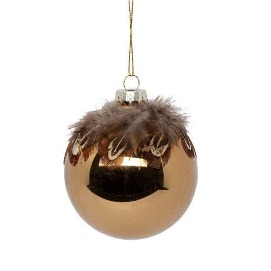 Boule en verre couleur marron a plumes d8cm de Déco de Noël - Jardinerie Bordeaux et Libourne dans Boule pour sapin de Noël