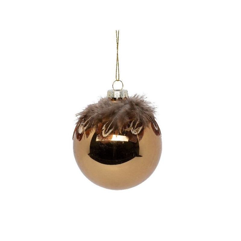 Boule en verre couleur marron a plumes d8cm de Déco de Noël - Jardinerie Bordeaux et Libourne dans Boule pour sapin de Noël